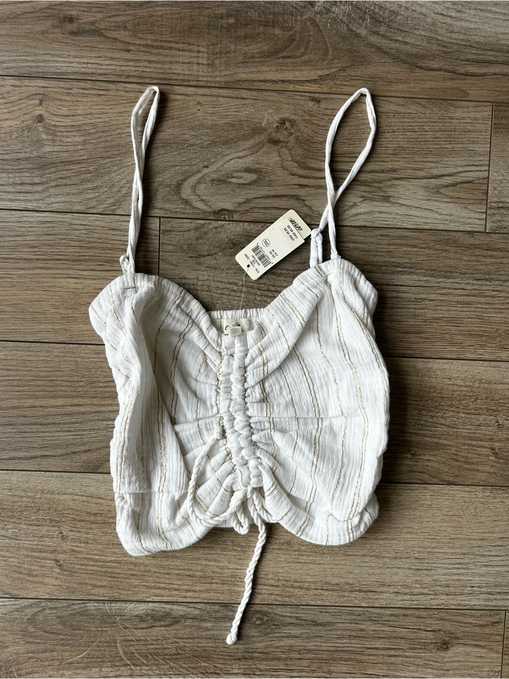 aerie White Textured Ruched Crop Tank